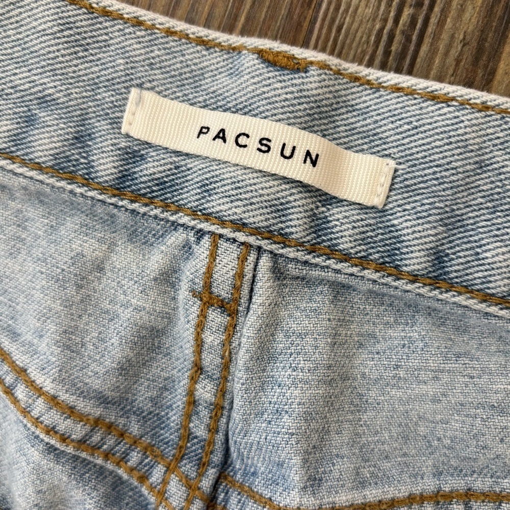 PacSun High Rise Straight Jeans Womens 25 Button Fly Distressed Lt Blue Denim - Picture 8 of 13